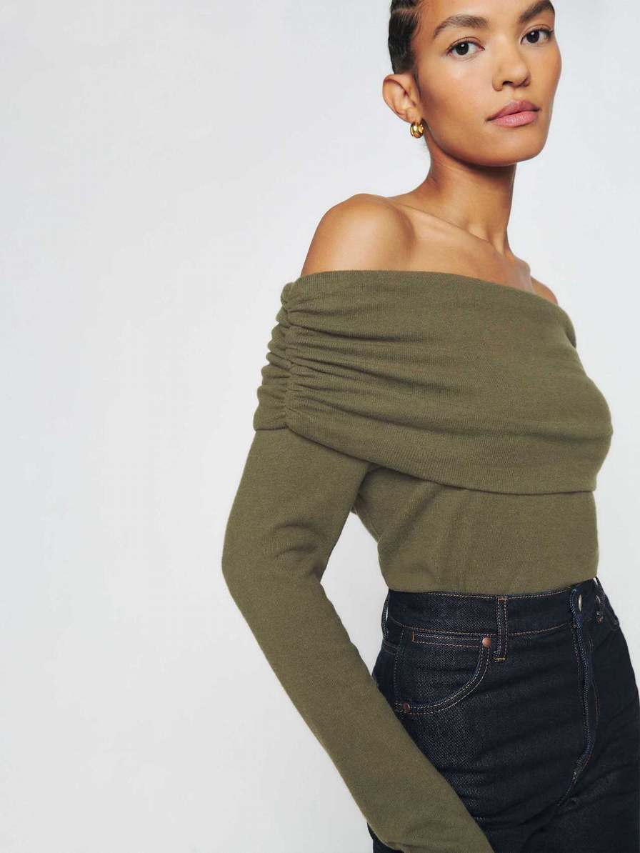 Women's Reformation Azura Knit Tops Dark Olive | USA-1267543