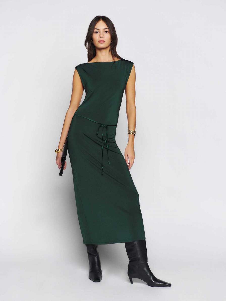 Women's Reformation Ballwin Knit Dress Black Green | USA-127834