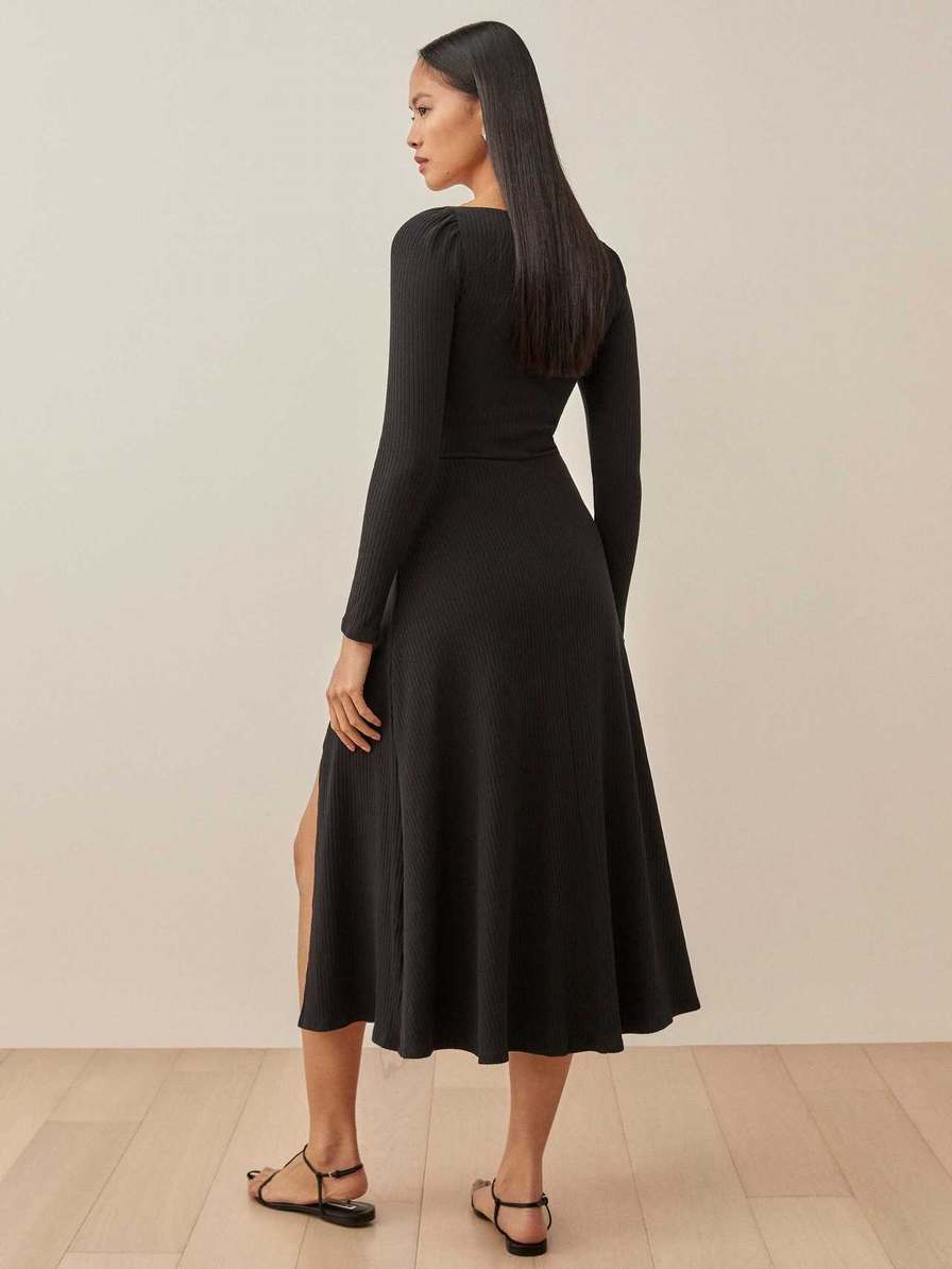 Women's Reformation Banks Knit Dress Black | USA-603428