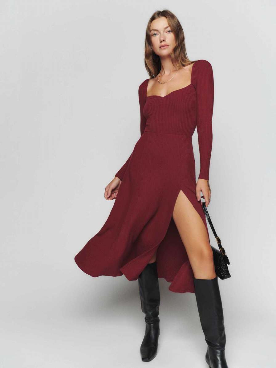 Women's Reformation Banks Knit Dress Burgundy | USA-472631