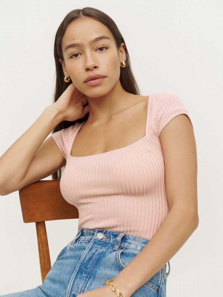 Women's Reformation Bardot Knit Tops Pink | USA-7516248