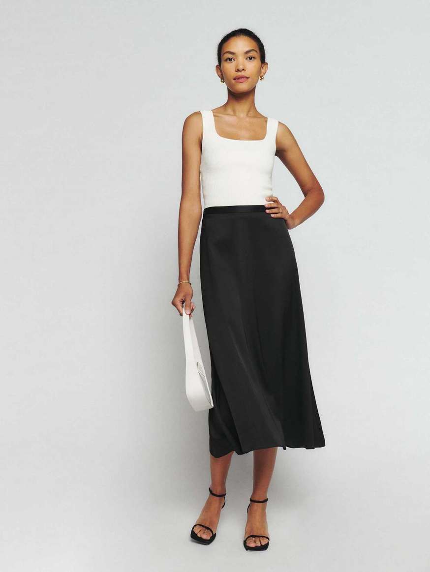 Women's Reformation Bea Satin Skirts Black | USA-625078