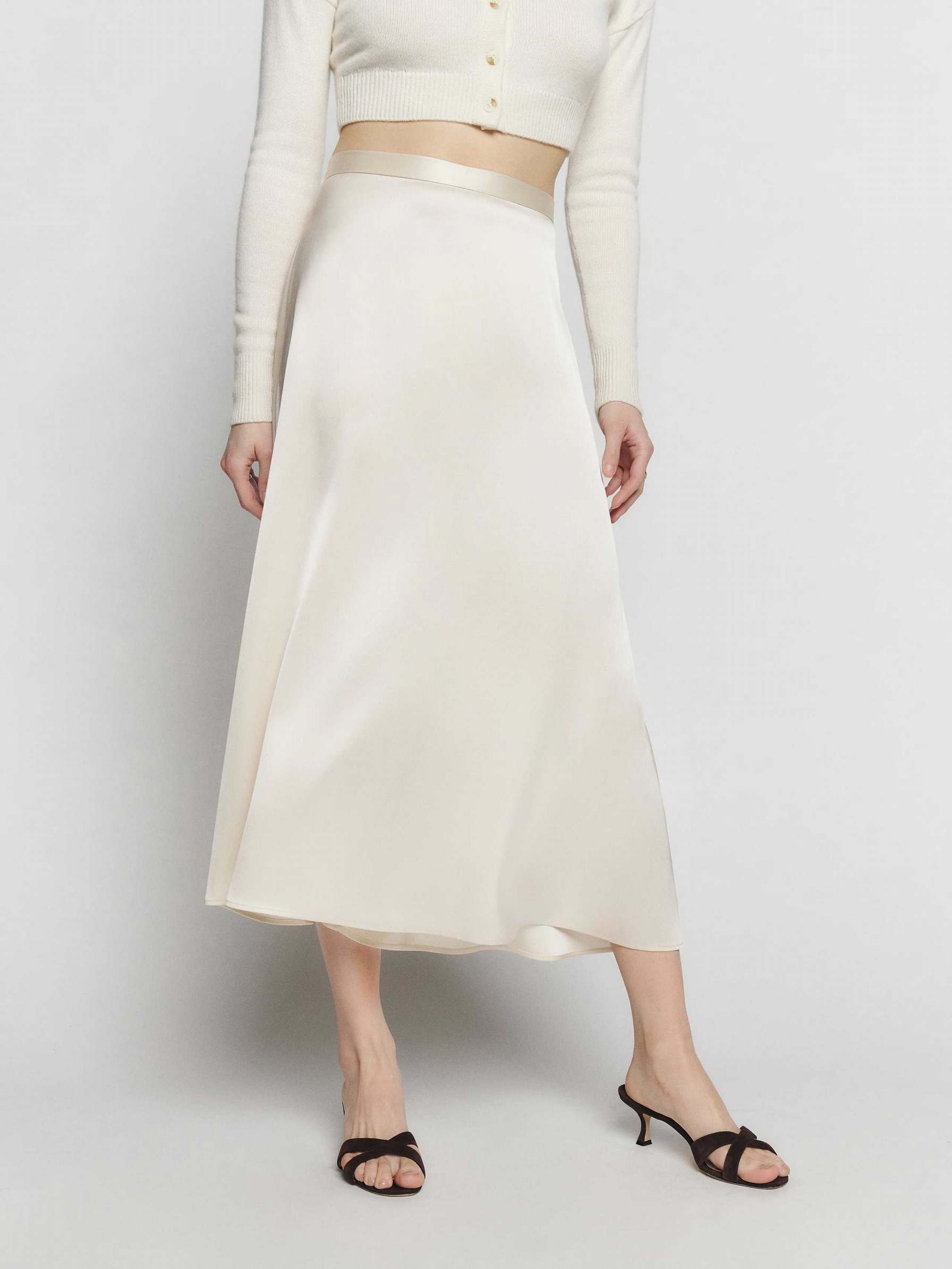 Women's Reformation Bea Satin Skirts White | USA-427603