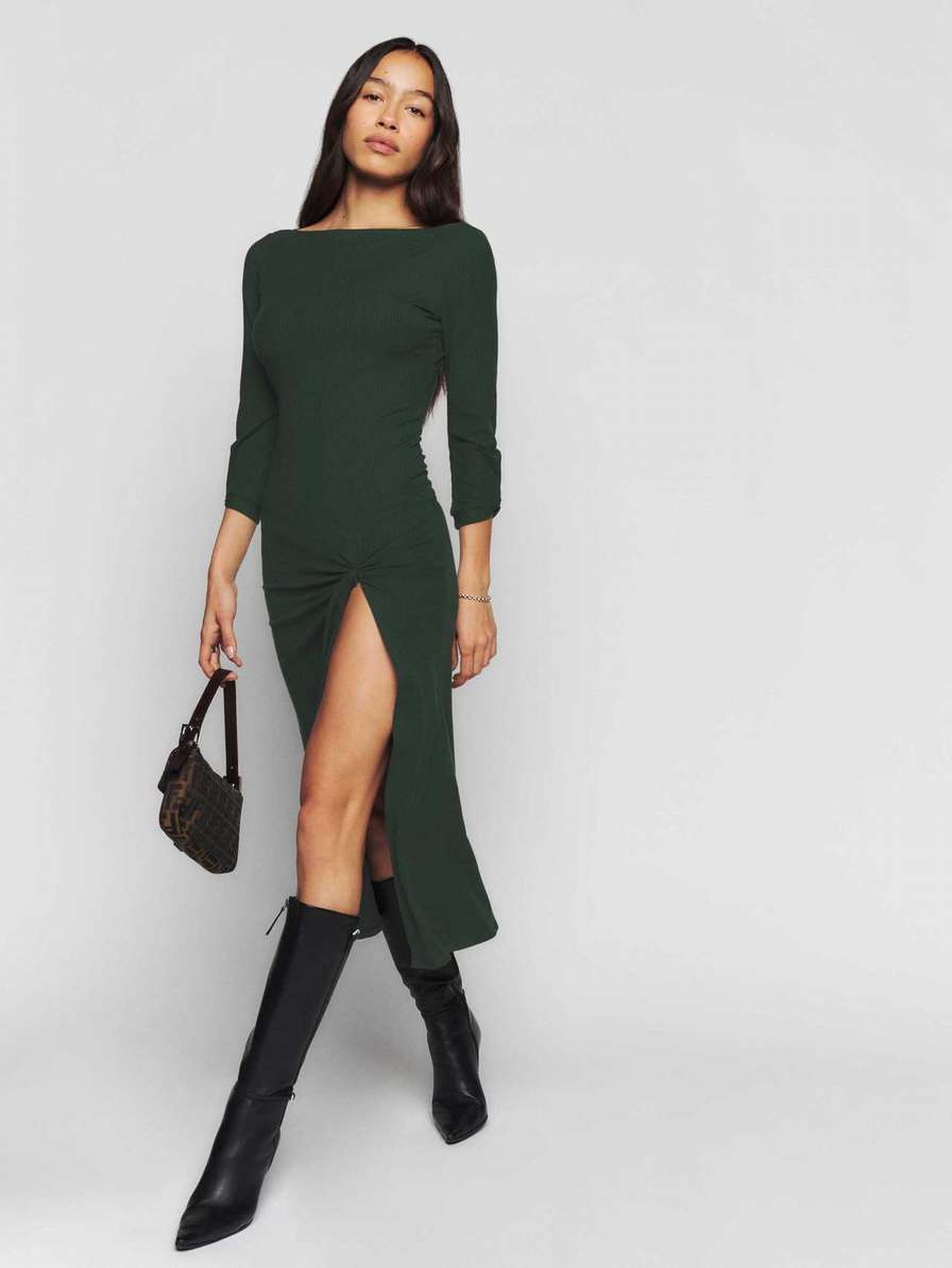 Women's Reformation Belmont Knit Dress Black Green | USA-382574