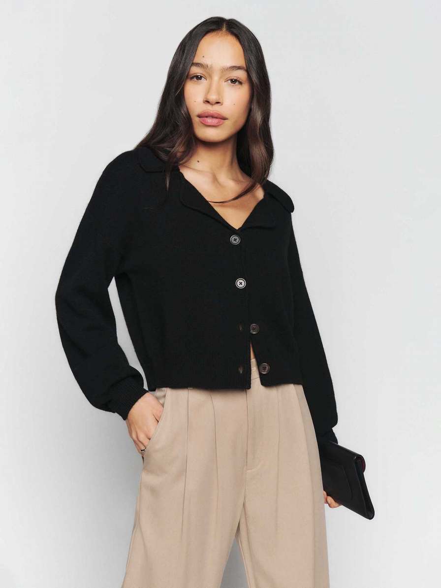 Women's Reformation Benny Cashmere Cardigan Black | USA-271643