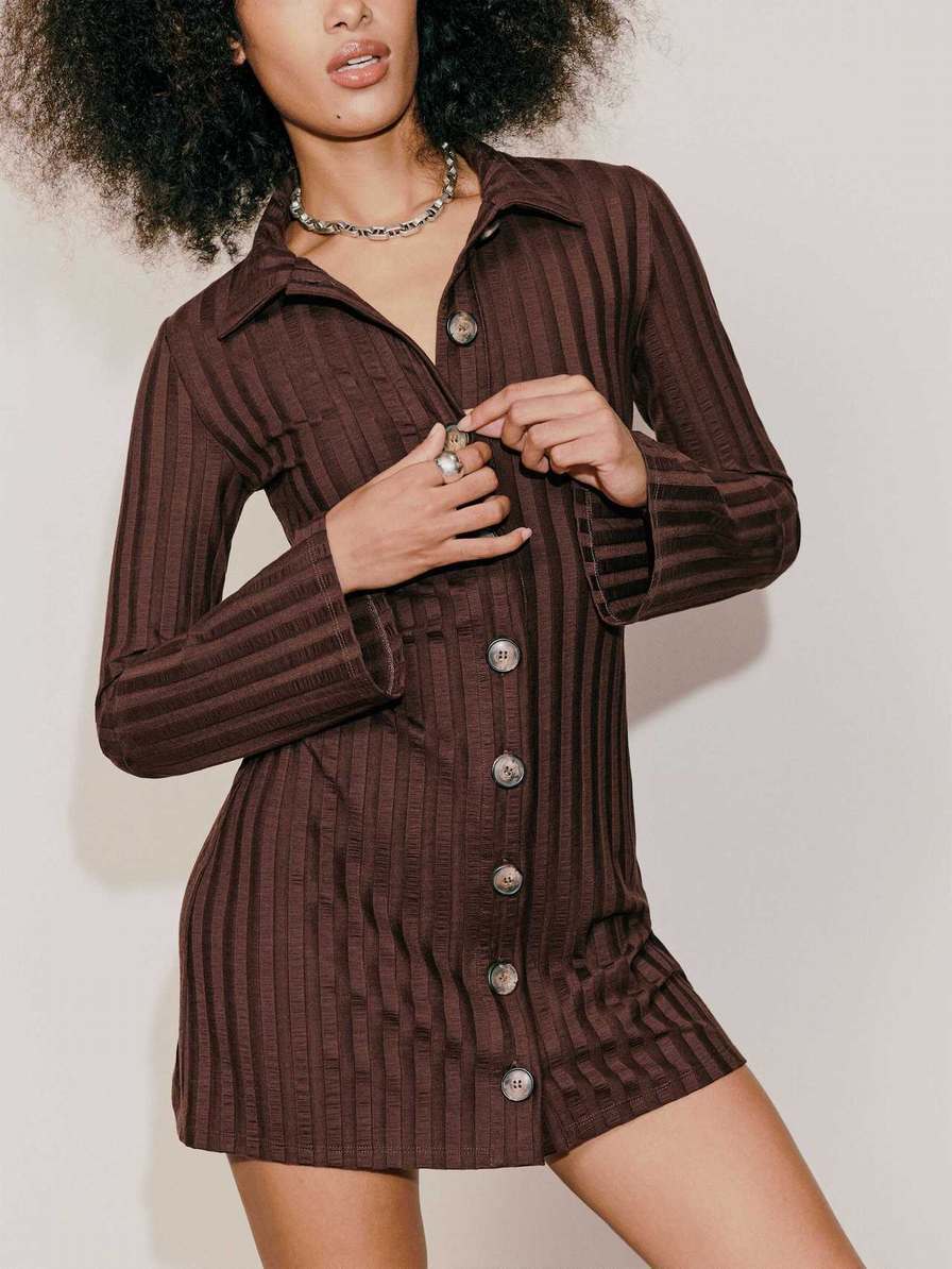 Women's Reformation Benton Knit Dress Coffee | USA-264807