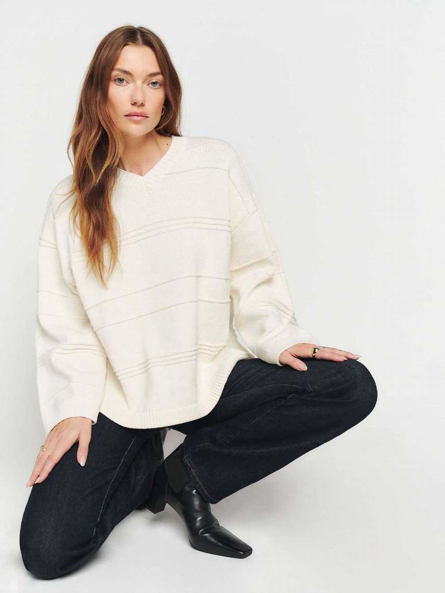 Women's Reformation Brandy Oversized Cotton Sweater Cream | USA-632754