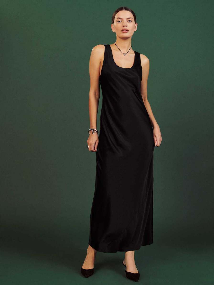 Women's Reformation Brendan Satin Dress Black | USA-8756203