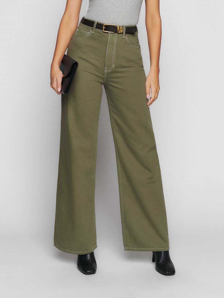 Women's Reformation Cary High Rise Slouchy Wide Leg Jeans Dark Green | USA-3514762