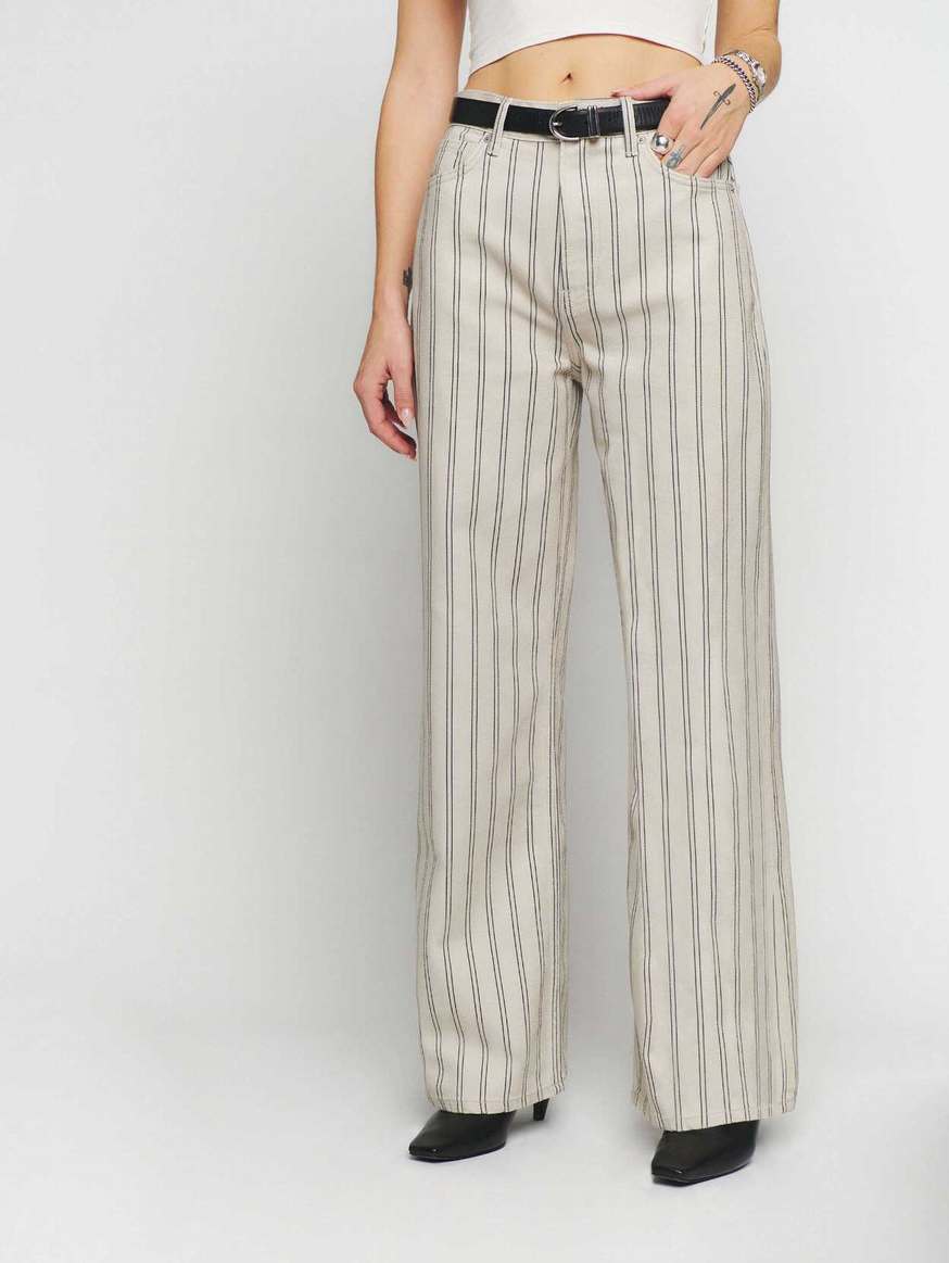 Women's Reformation Cary High Rise Slouchy Wide Leg Jeans Stripes | USA-521743