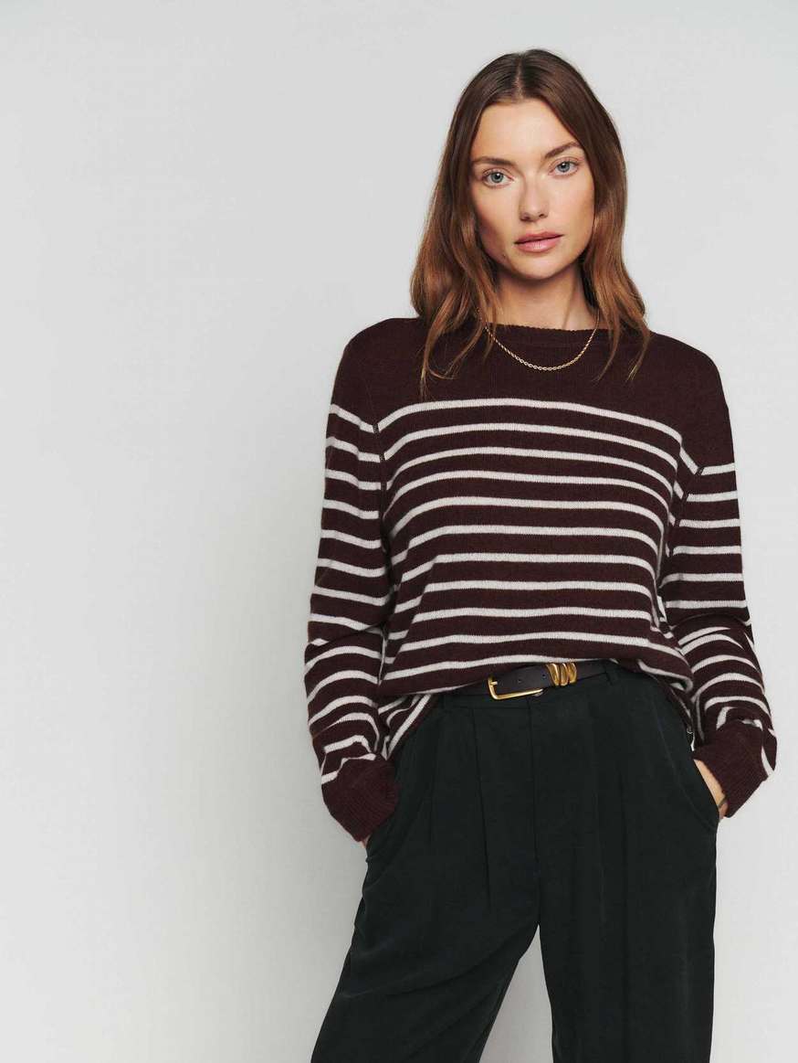 Women's Reformation Cashmere Boyfriend Sweater Stripes | USA-710325