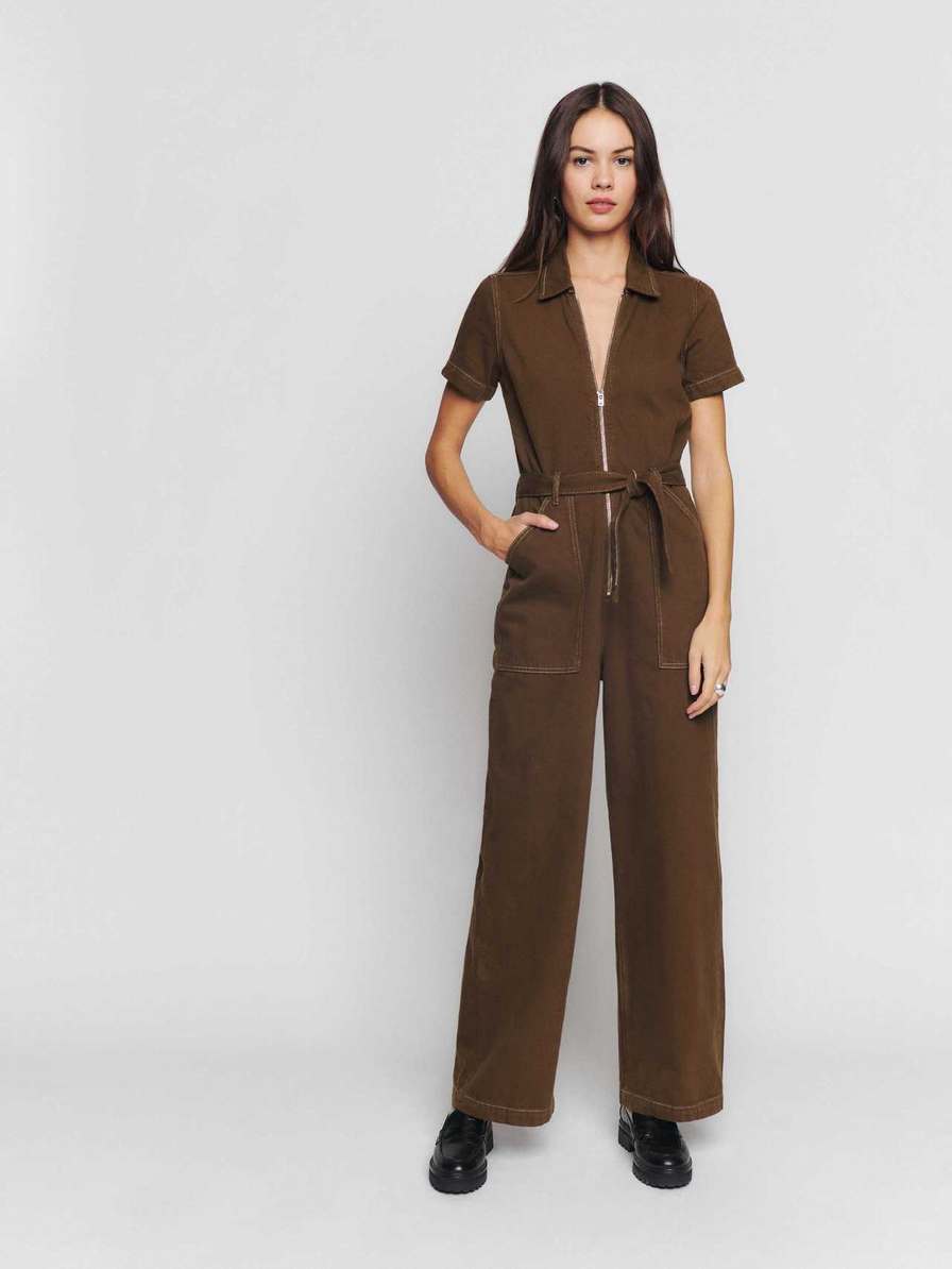 Women's Reformation Cassidy Denim Jumpsuit Chocolate | USA-183426