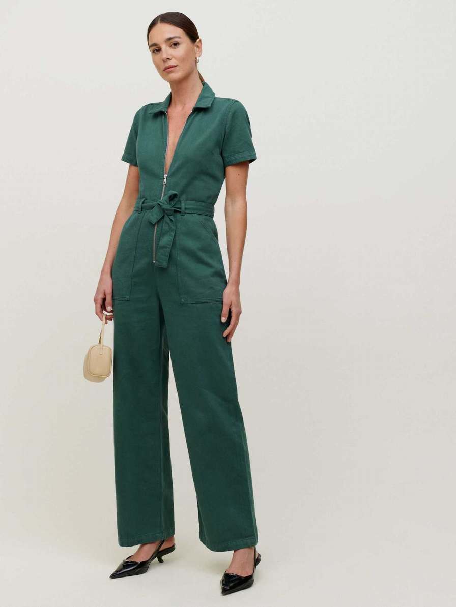 Women's Reformation Cassidy Denim Jumpsuit Dark Green | USA-508261