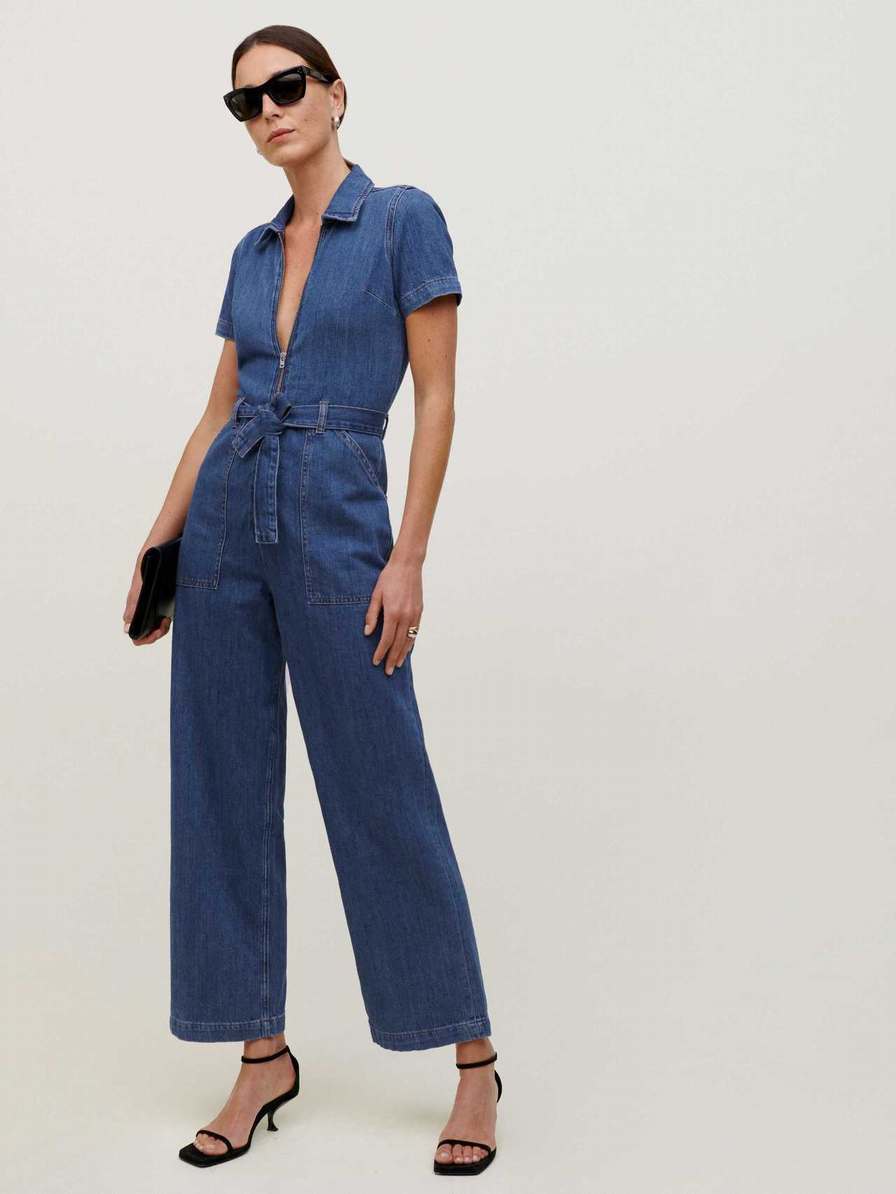 Women's Reformation Cassidy Denim Jumpsuit Blue | USA-642053