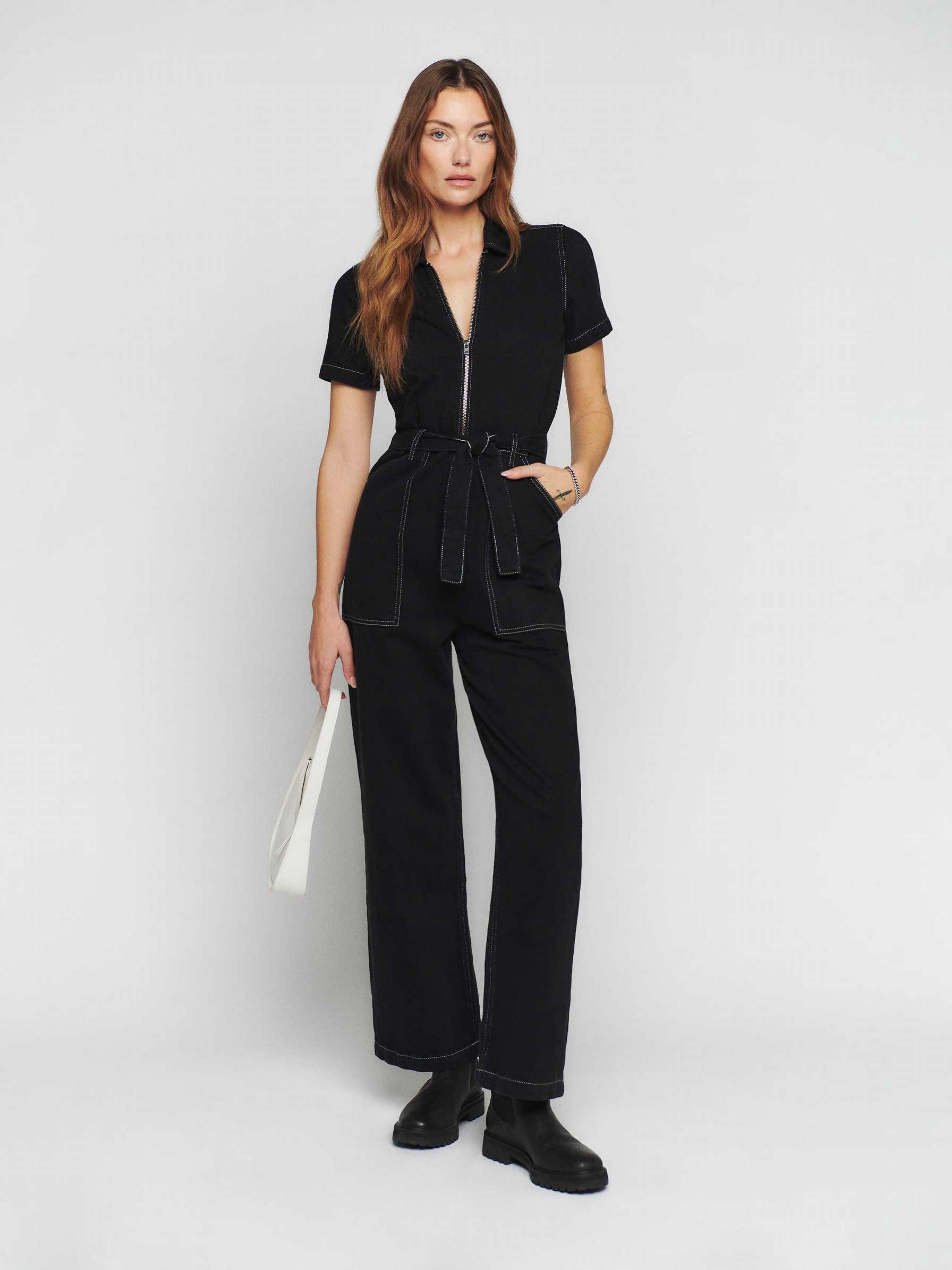 Women's Reformation Cassidy Denim Jumpsuit Black | USA-861027