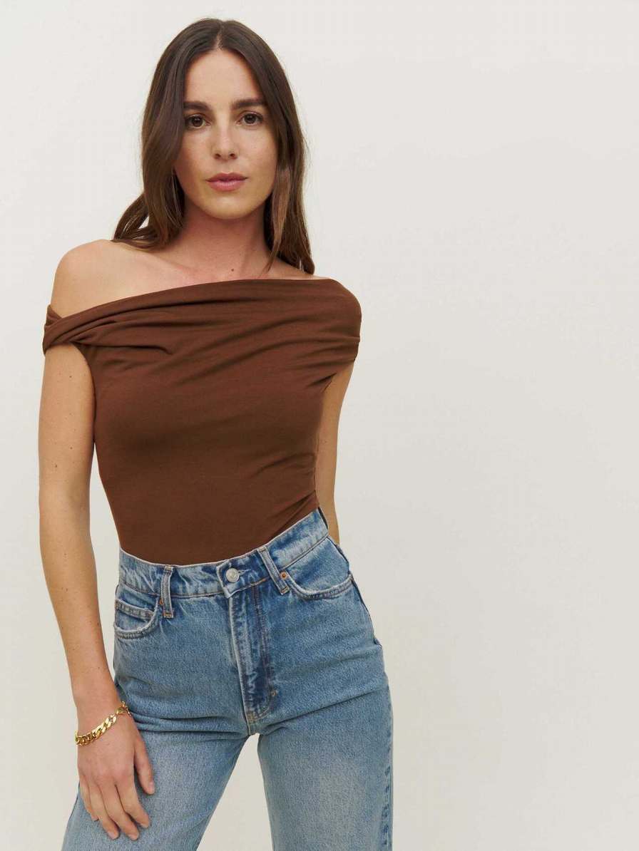 Women's Reformation Cello Knit Tops Brown | USA-4756102