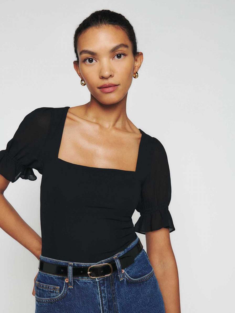 Women's Reformation Constance Tops Black | USA-876453