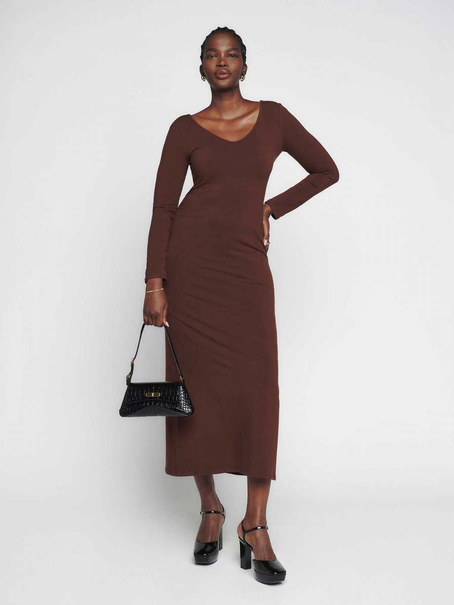 Women's Reformation Dari Knit Dress Coffee | USA-621380