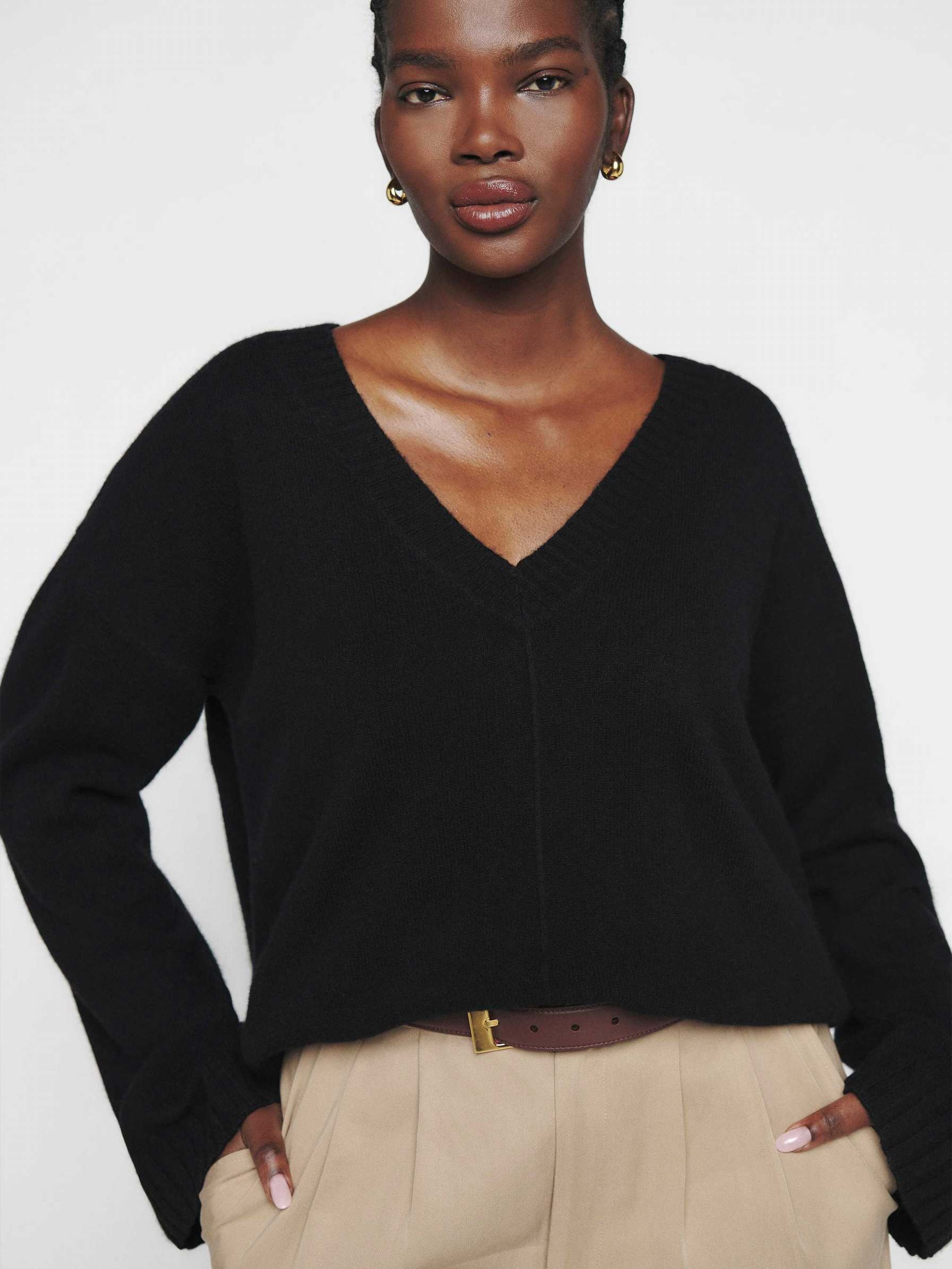 Women's Reformation Elias Regenerative Wool Sweater Black | USA-548123