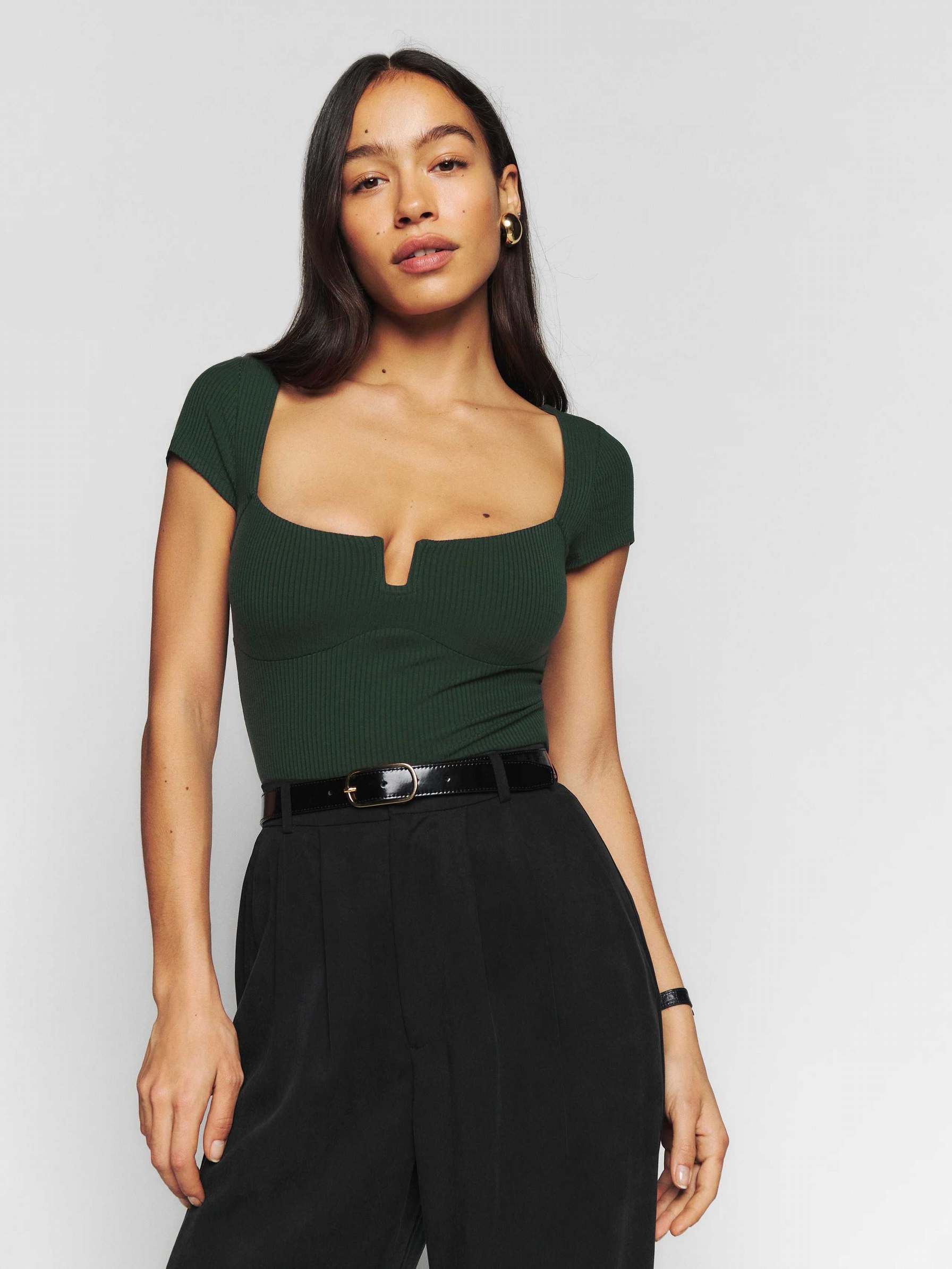 Women's Reformation Emely Knit Tops Black Green | USA-273186