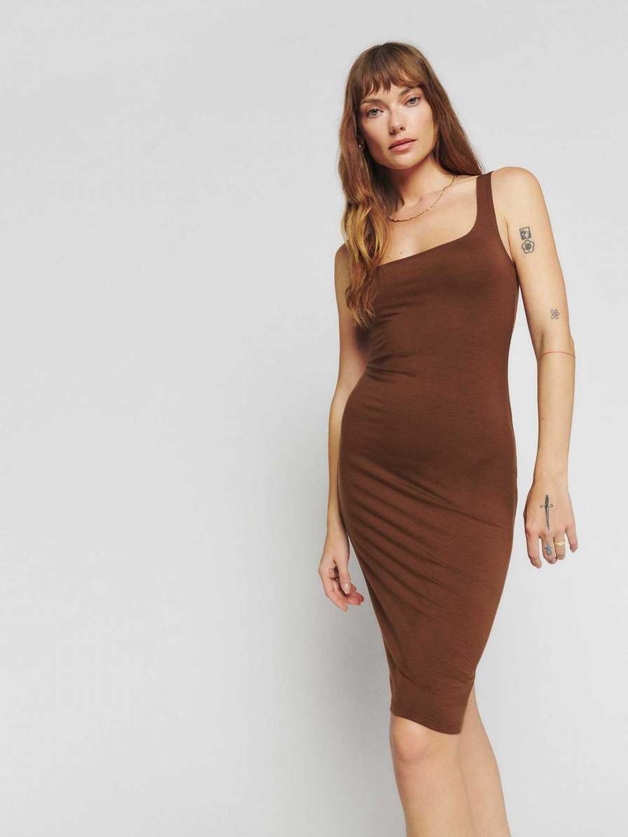 Women's Reformation Emiliana Knit Dress Brown | USA-2706514