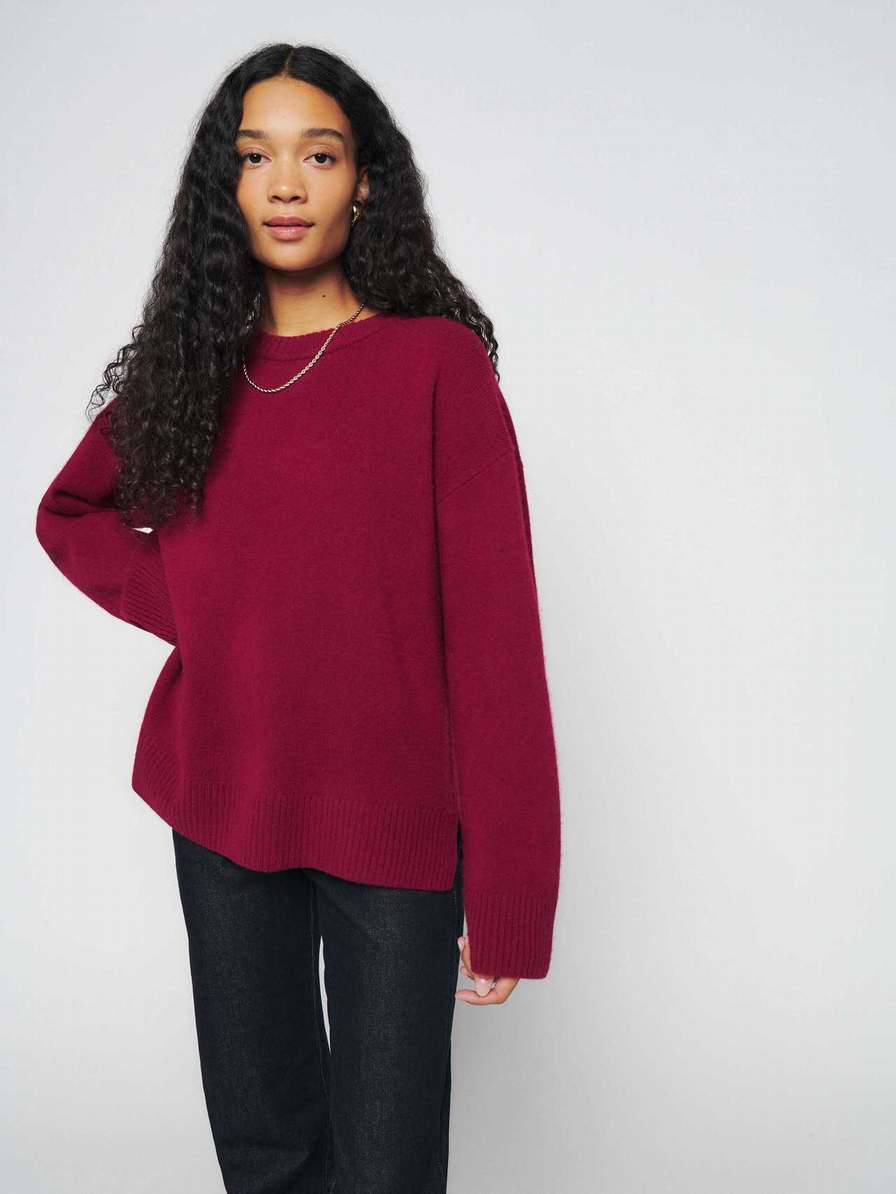 Women's Reformation Enda Regenerative Wool Sweater Dark Pink | USA-276384