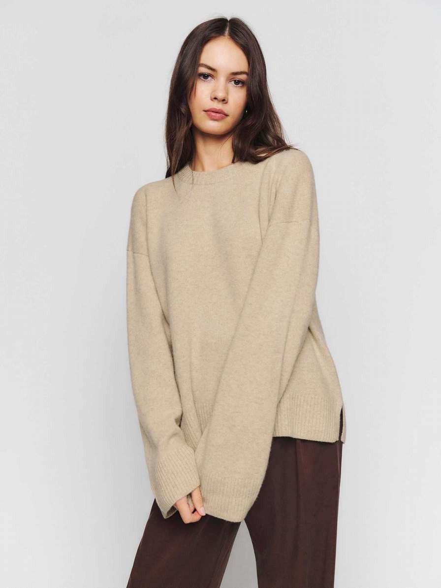 Women's Reformation Enda Regenerative Wool Sweater Beige | USA-8073165