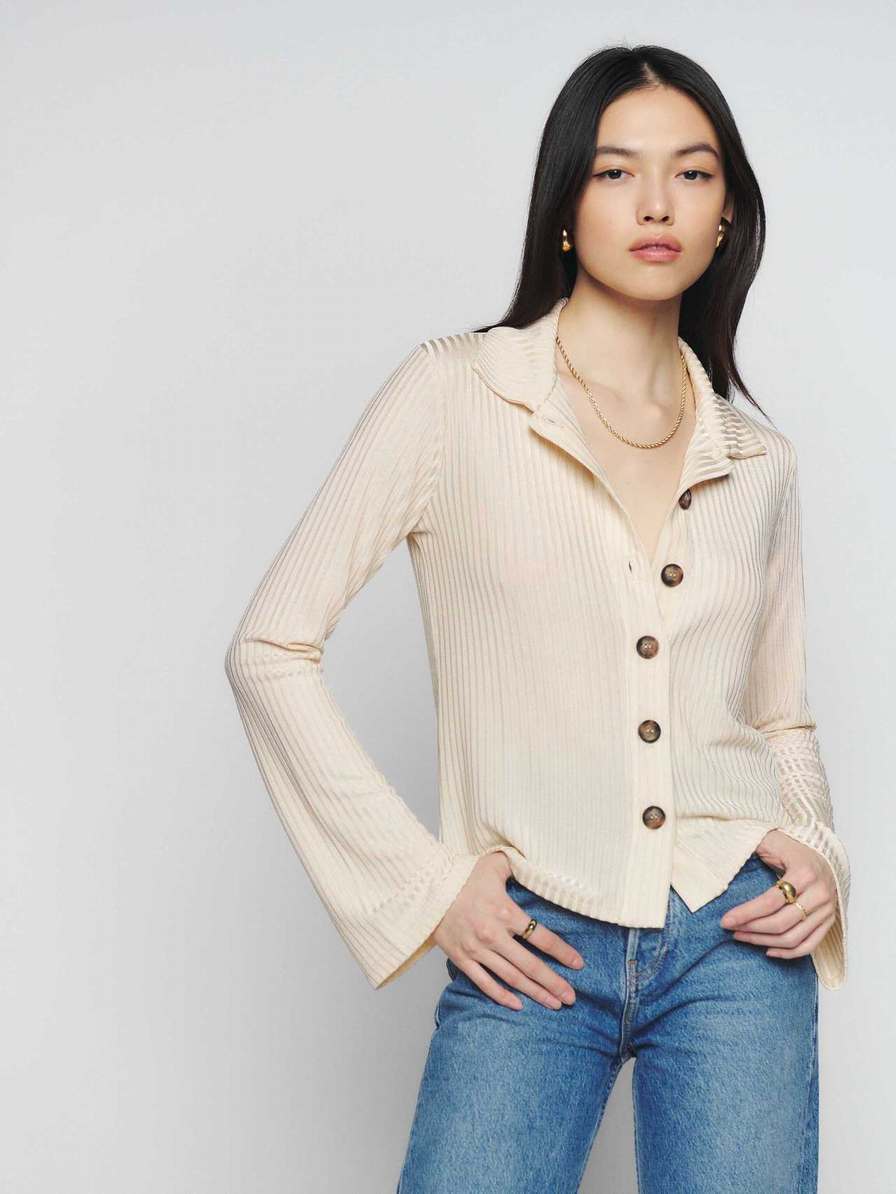 Women's Reformation Esmeray Knit Tops White | USA-687501