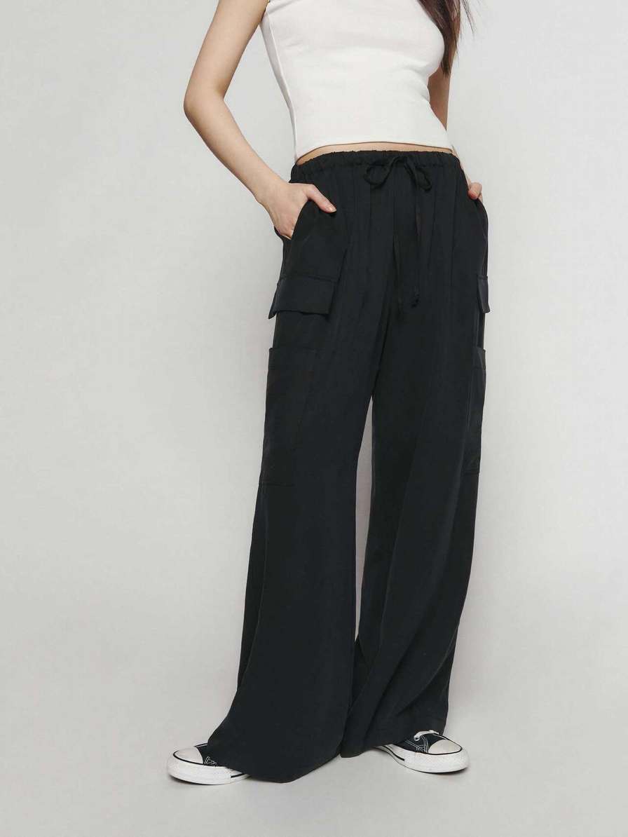 Women's Reformation Ethan Twill Pants Black | USA-752830