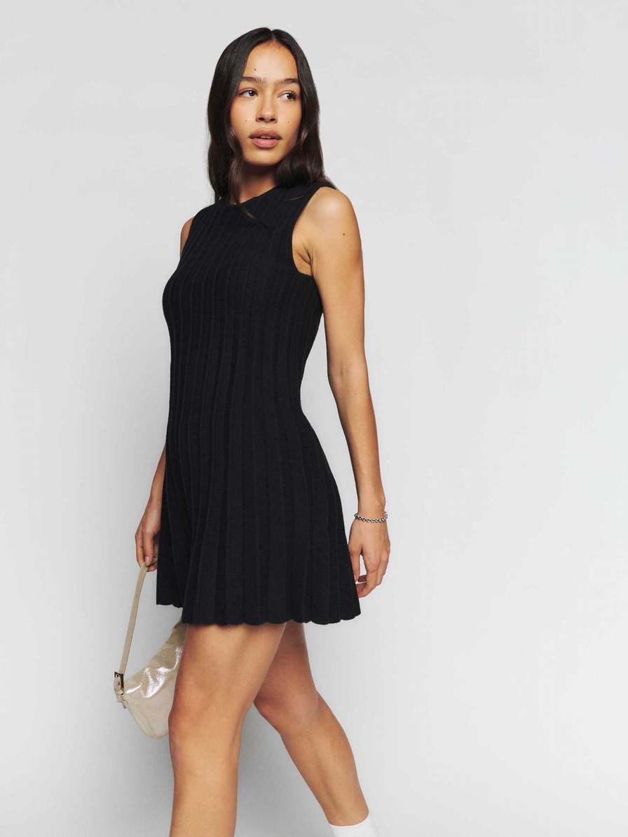 Women's Reformation Ezra Cotton Knit Mini Dress Black | USA-8702451