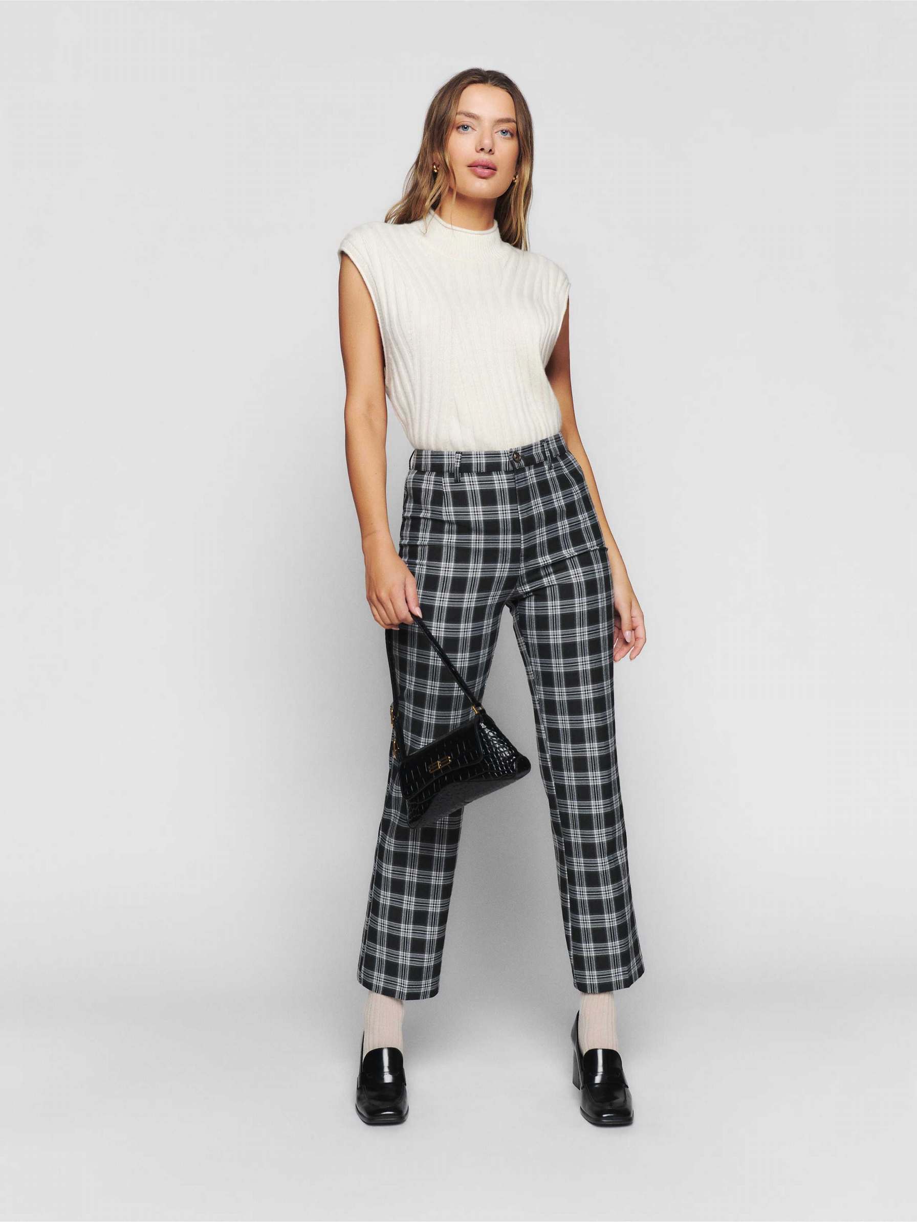 Women's Reformation Franklin Pants Black White | USA-435708