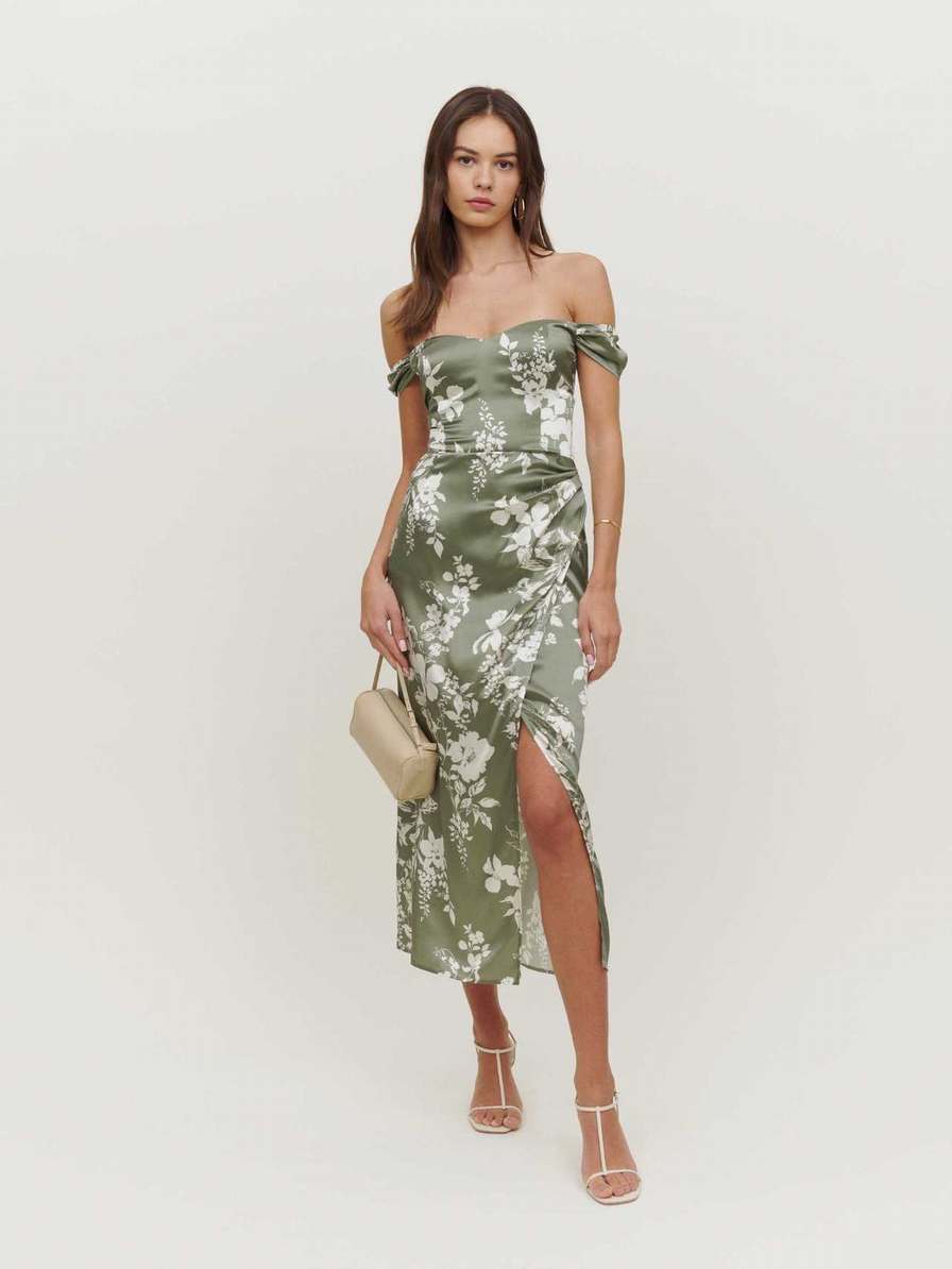 Women's Reformation Genesis Silk Dress Green | USA-8140673