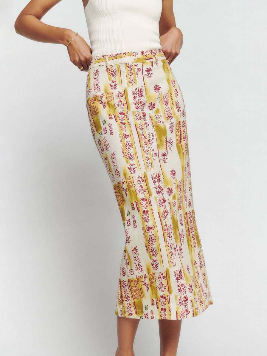 Women's Reformation Gia Linen Skirts Multicolor | USA-503147