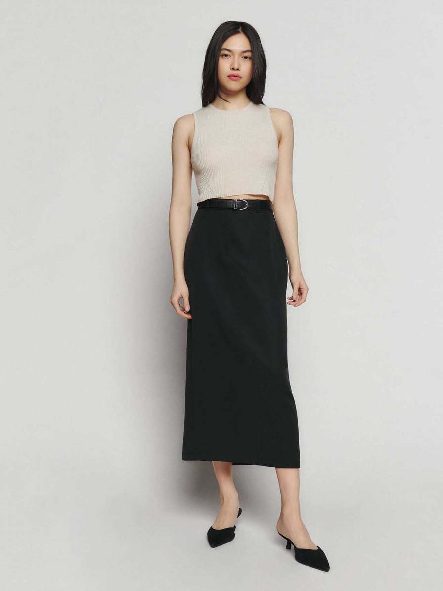 Women's Reformation Gia Twill Skirts Black | USA-6470531