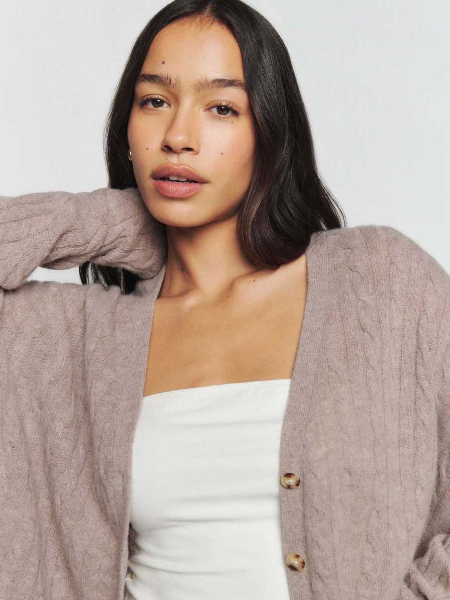 Women's Reformation Giusta Oversized Cashmere Cardigan Beige | USA-521604