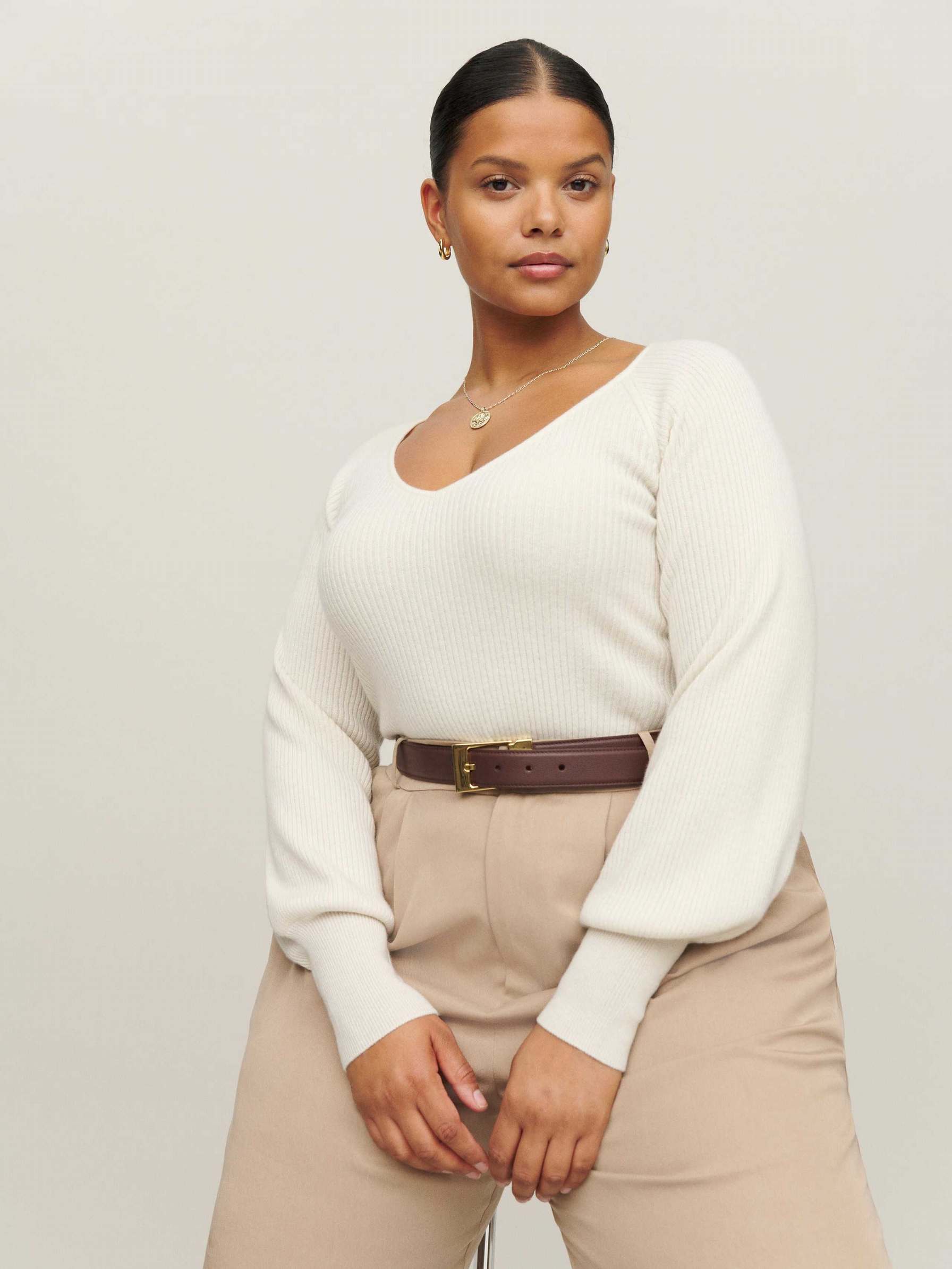 Women's Reformation Hart Cashmere Sweater White | USA-4801752