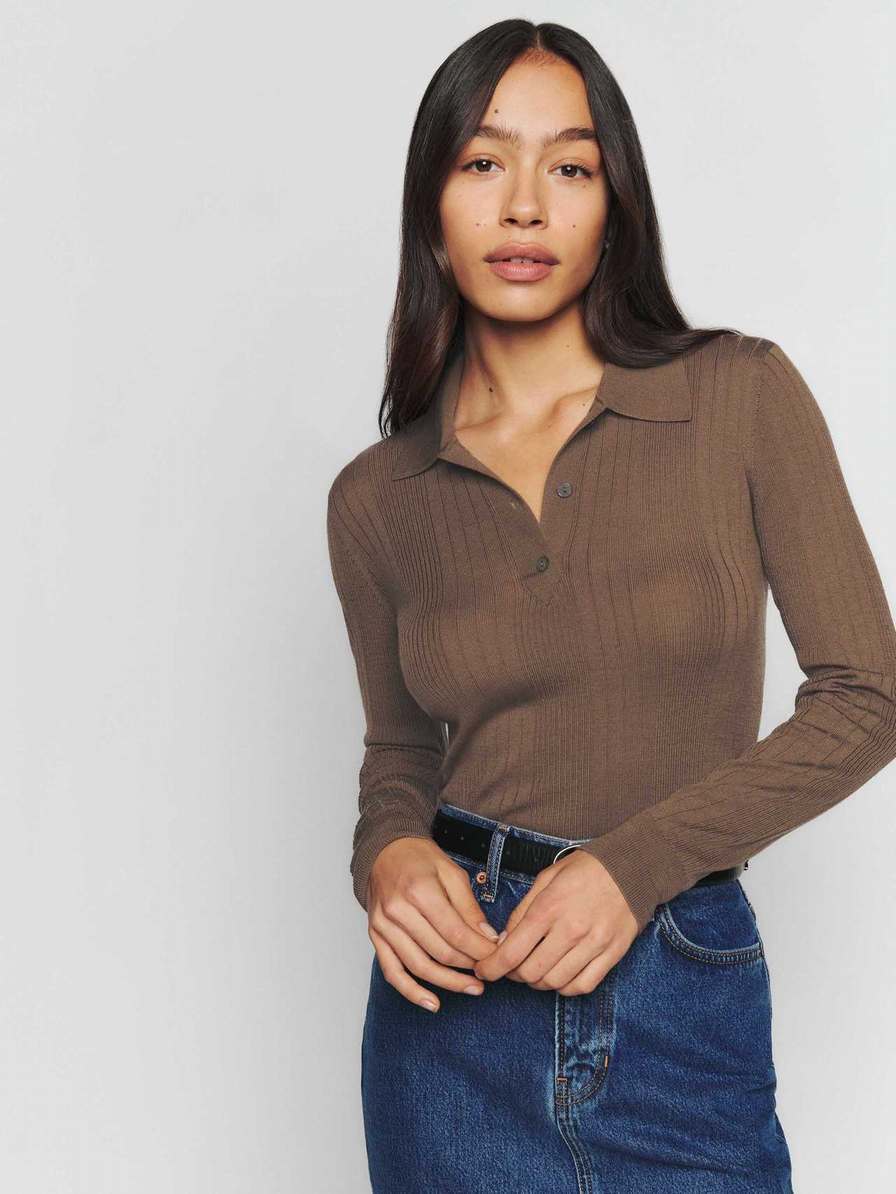 Women's Reformation Hermia Regenerative Merino Sweater Brown | USA-428173