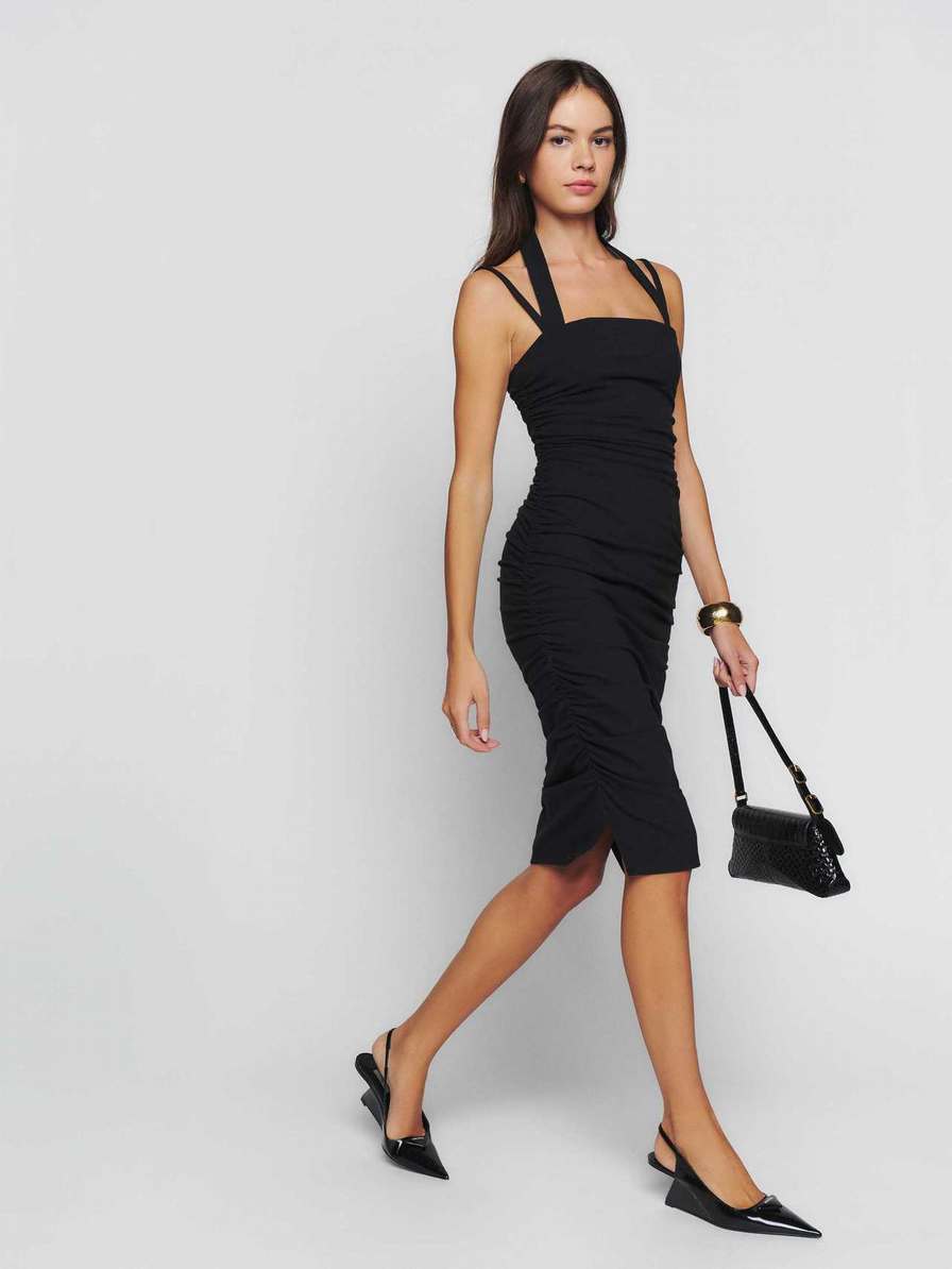 Women's Reformation Hobin Knit Dress Black | USA-3257014