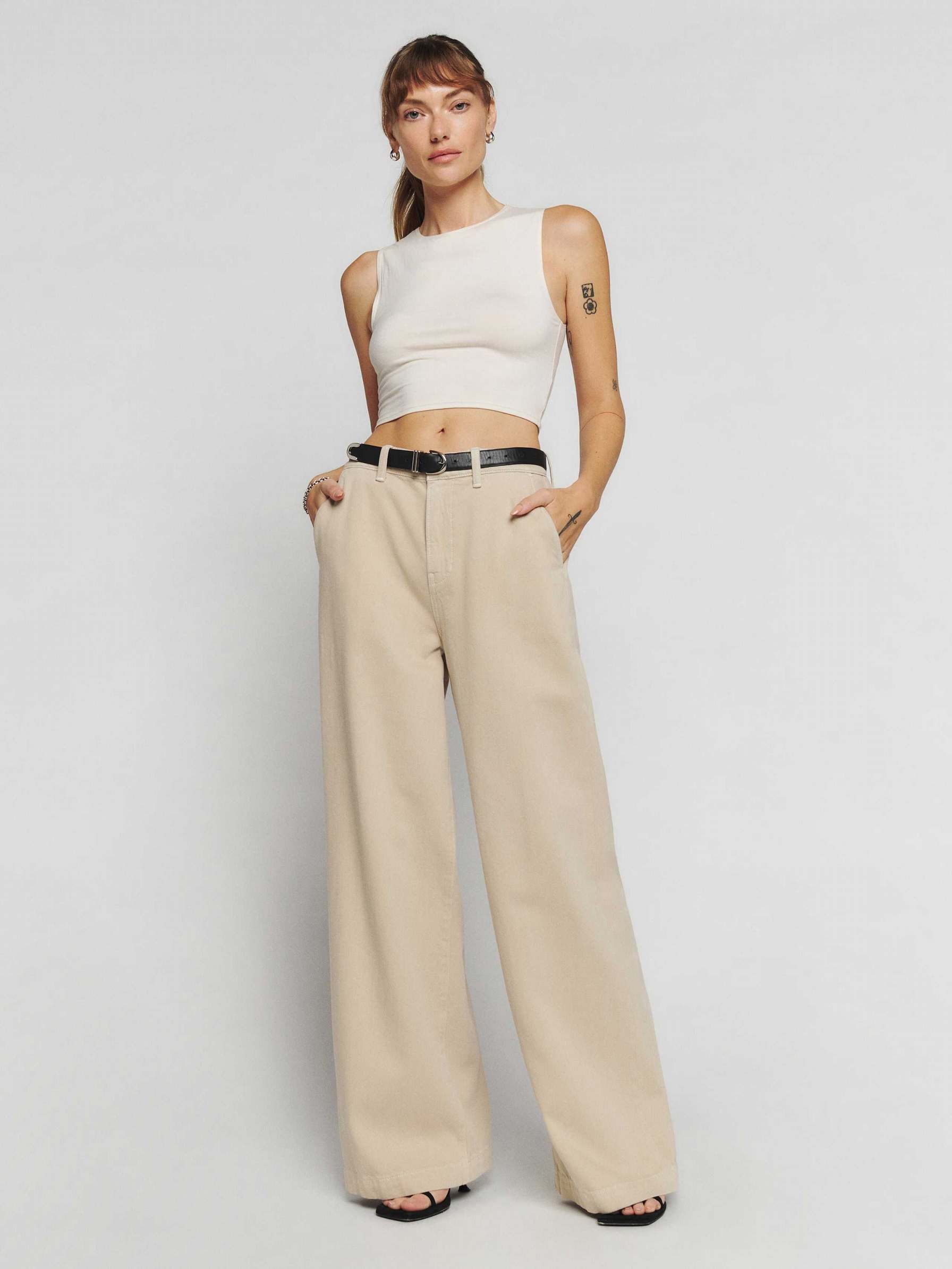 Women's Reformation Iggy Pants Beige | USA-768140