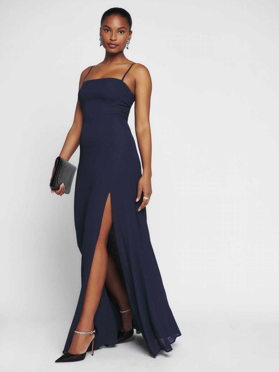 Women's Reformation Ingrid Dress Navy | USA-1735628