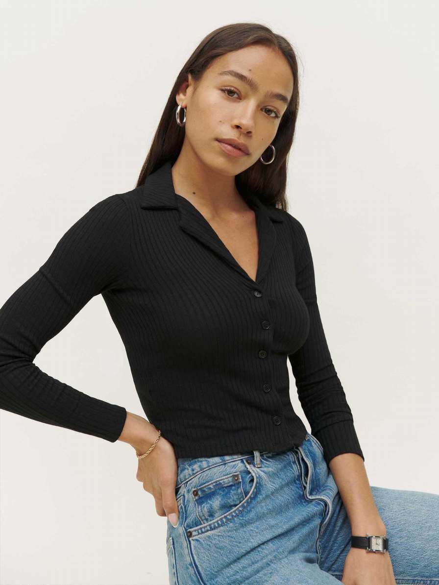 Women's Reformation Irina Knit Tops Black | USA-813624