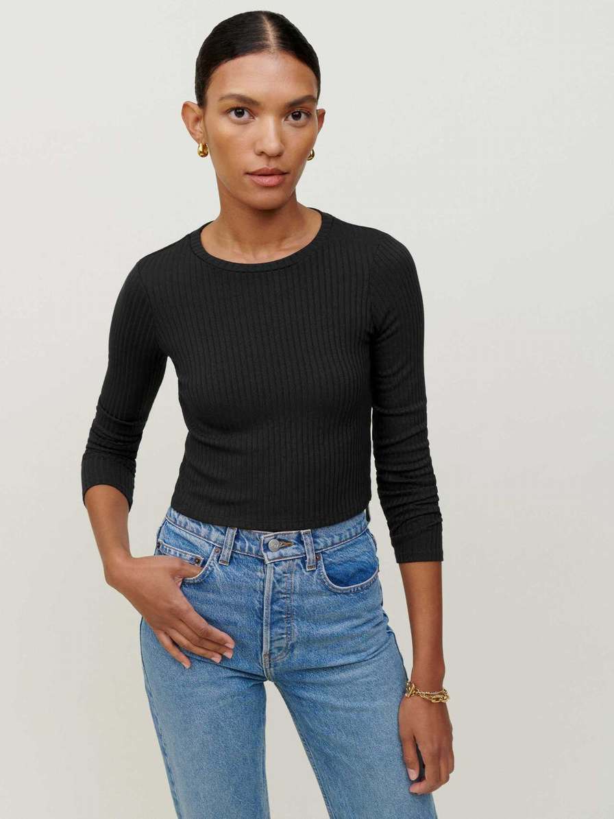 Women's Reformation Jackie Knit Tops Black | USA-8321564