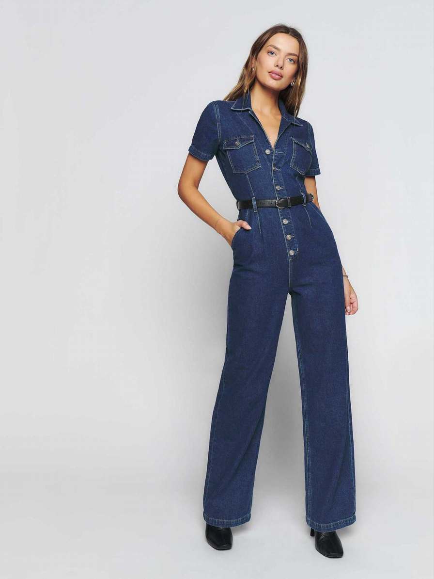 Women's Reformation James Denim Jumpsuit Blue | USA-5478601