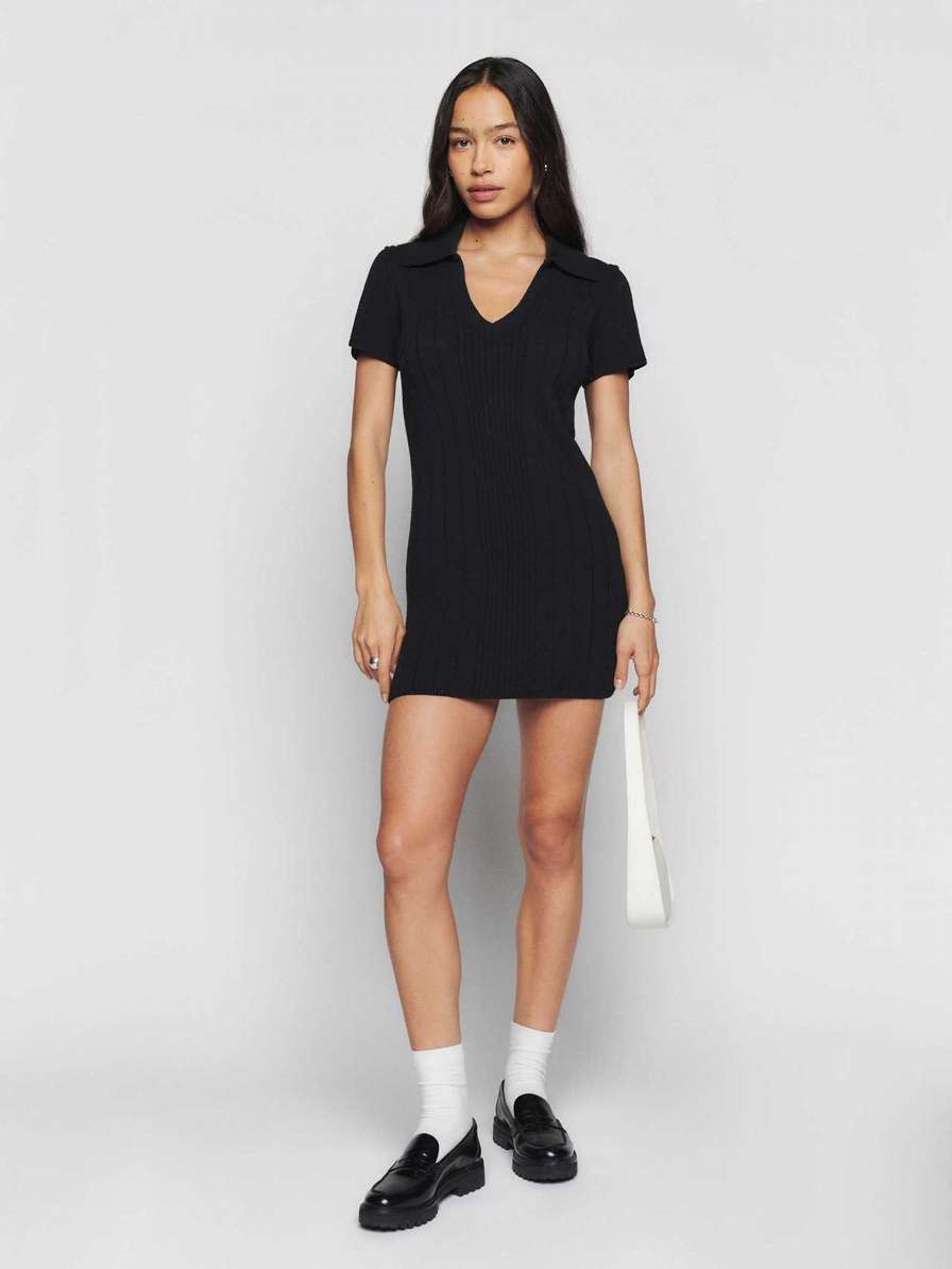 Women's Reformation Janine Cotton Mini Dress Black | USA-154702