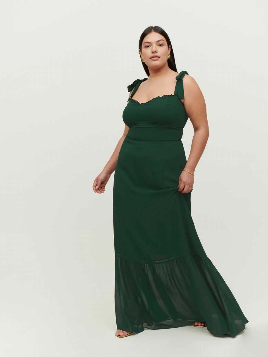 Women's Reformation Jasen Es Dress Black Green | USA-671053