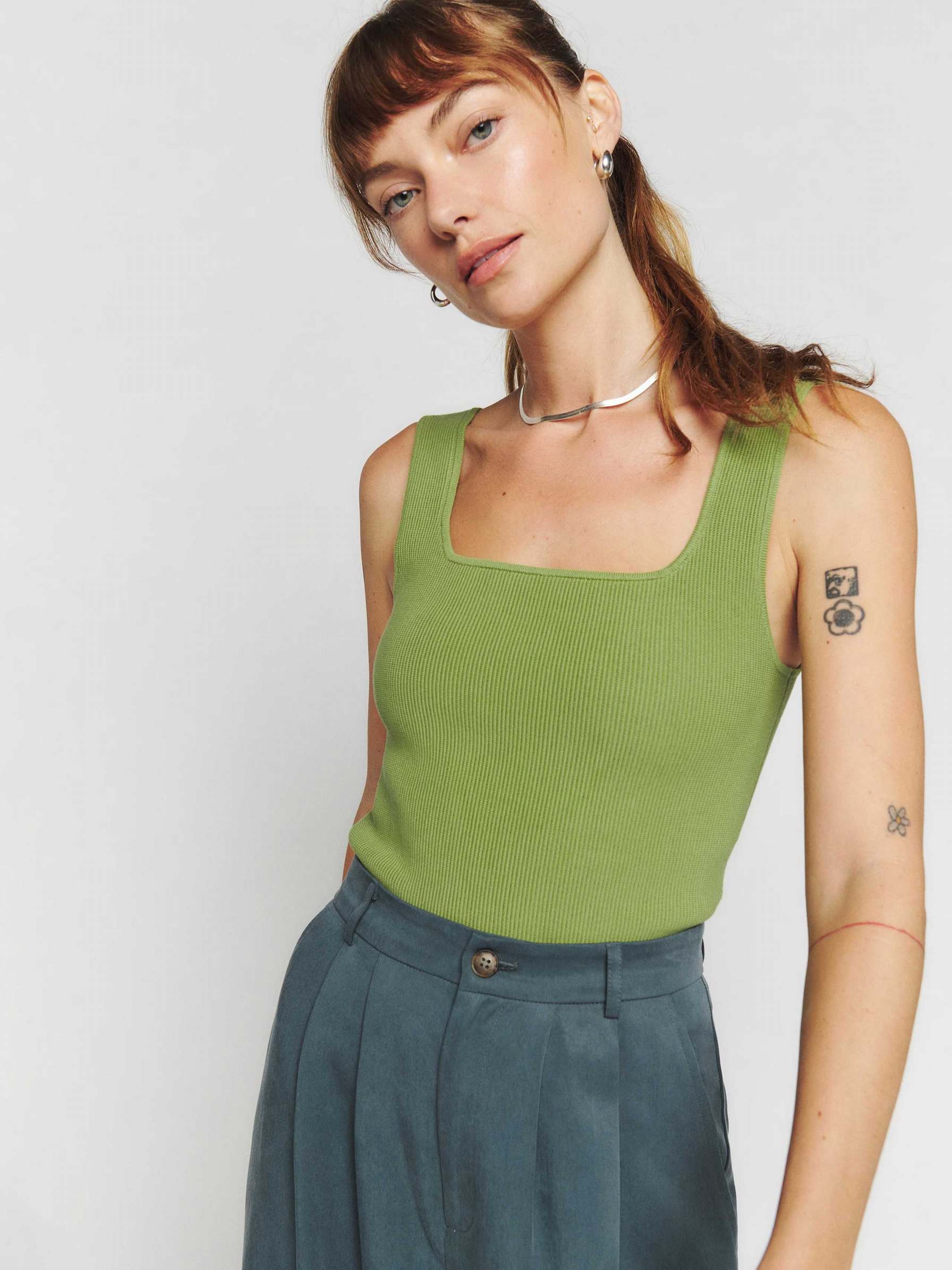 Women's Reformation Julia Ribbed Tanks Green | USA-083526