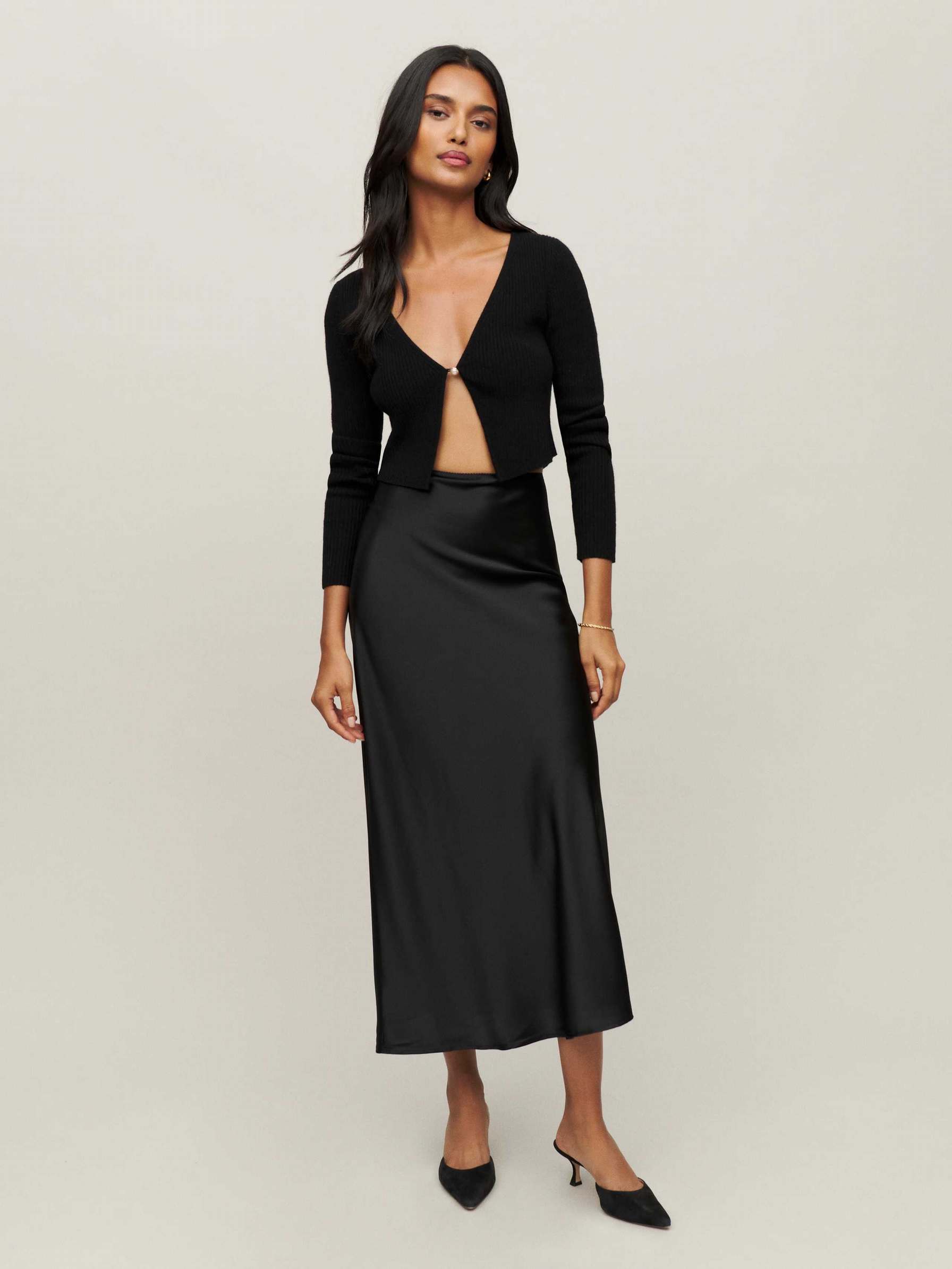 Women's Reformation Layla Silk Skirts Black | USA-801572