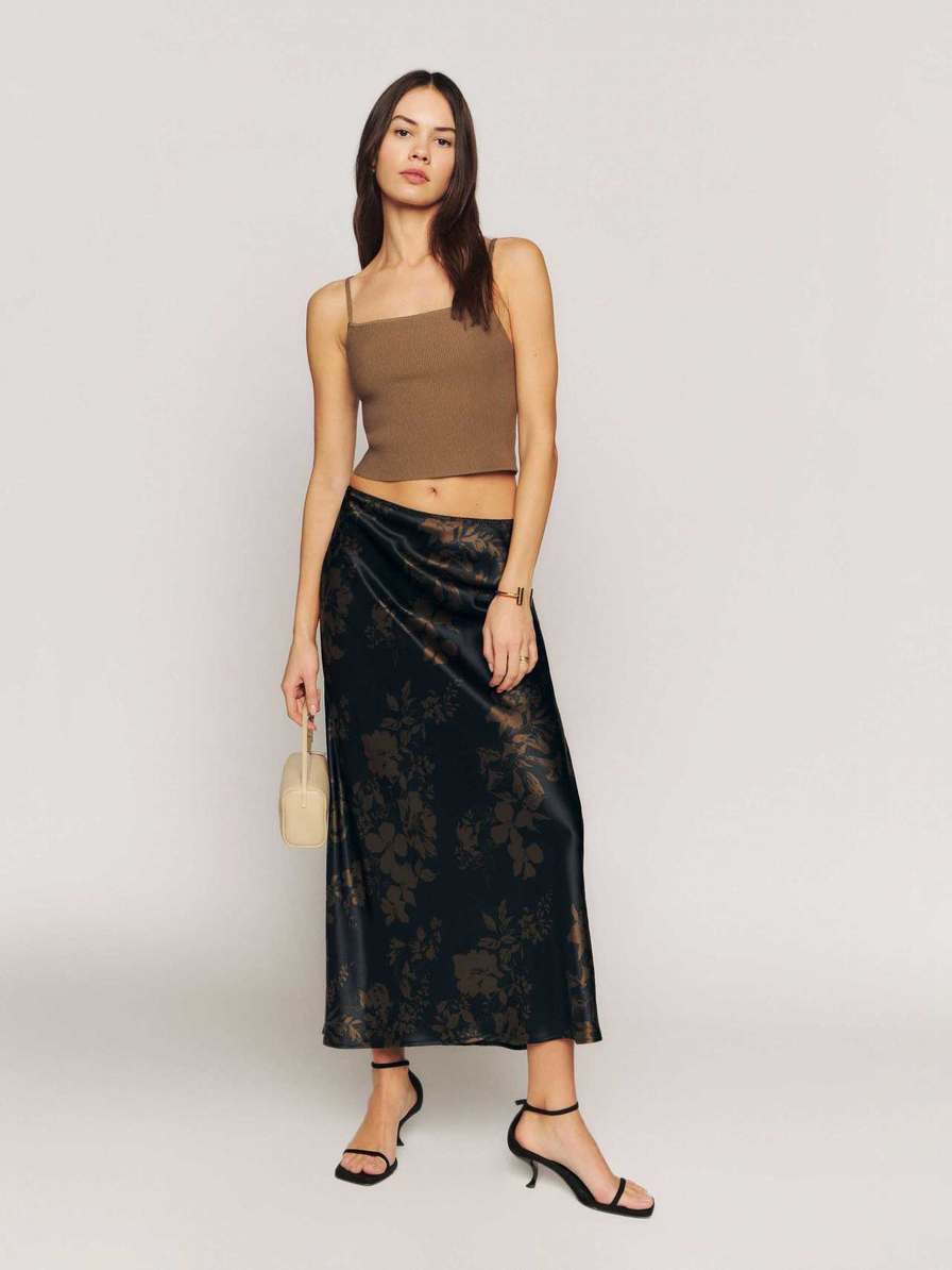 Women's Reformation Layla Silk Skirts Night Garden | USA-672840