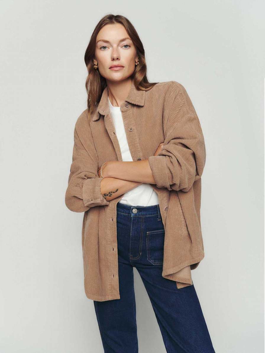 Women's Reformation Layne Corduroy Jackets Khaki | USA-028617