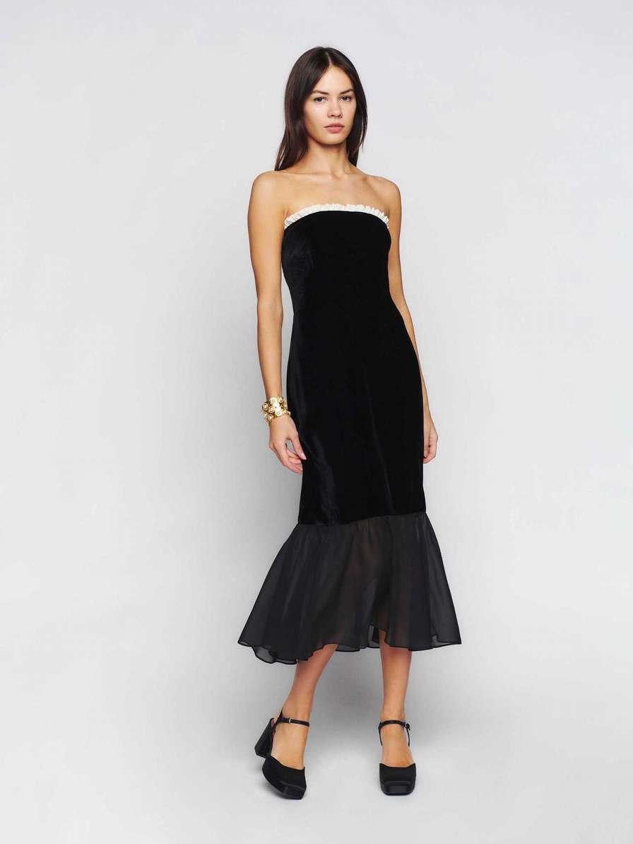 Women's Reformation Le Marais Velvet Dress Black | USA-512473